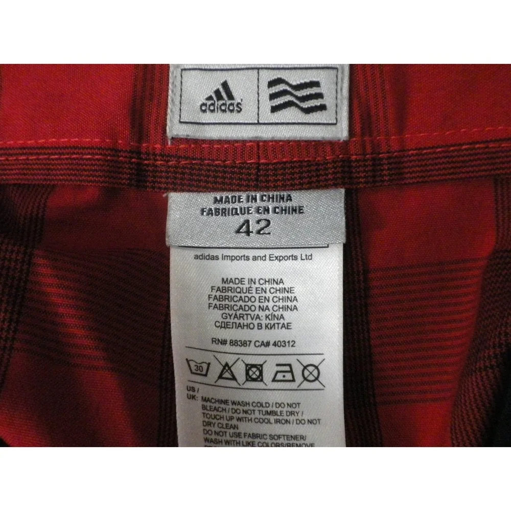 Adidas Climalite Golf Shorts Mens 42 Red Black‎ Plaid Flat Front Performance